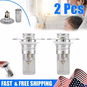 2Pcs Pop Up Floor Drain Filter Bathroom Sink Stopper Hair Catcher w/Mesh Basket - Picture 1 of 14