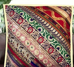 24" STUNNING VINTAGE SARI KUNDAN MOTI SEQUIN BEADED THROW CUSHION PILLOW COVER - Picture 1 of 8
