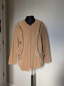 Bob Mackie camel hellbraun Fleece bestickt Reißverschluss Jacke Größe Large - Bild 1 von 7