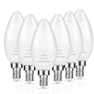 VOLXON LED Candelabra Bulbs E12 Ceiling Fan Light Bulbs Small 6 Daylight White