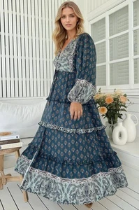 JAASE - Luciana Maxi Dress: Pull Tie Waist Tiered Dress with Frill Splicing i... - Picture 1 of 17