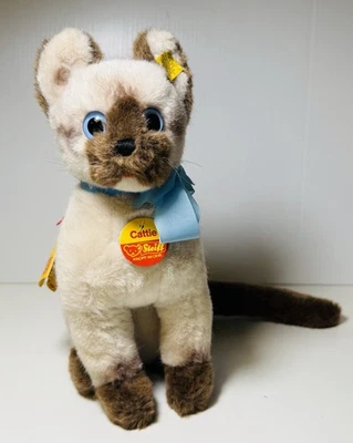 Peluche de colección Alemania “CATTIE” STEIFF gato siamés sentado 2740/25 10” con etiquetas Foto 1 de 4