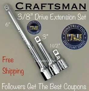 Craftsman 3/8" Drive Extension Bar Set 3 pc 1-1/2", 3", 6" lengths - Picture 1 of 1