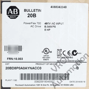 Excedente Allen Bradley 20BD8P0AYNACC0/B PowerFlex 700 480V 8A 5HP trabajo normal 3H - Imagen 1 de 6