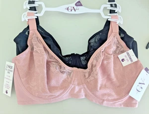 2 CONFEZIONI GLORIA VANDERBILT Reggiseno Donna 36DD Full Cover Ferretto Nero Rosa Pizzo - Foto 1 di 6