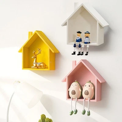 Retro Wooden Wall Shelf for Nostalgic Decoration with Small House Shape - Image 1 of 4