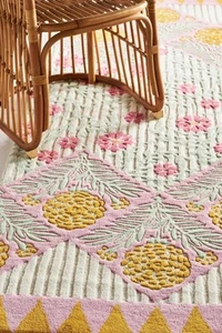 Yellow Floral- High Low Aesthique Hand Tufted Rug Hand Tuft Wool Rug - Picture 1 of 4