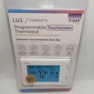 Lux Touchscreen Programmable Thermostat, White - TX9600TS - Sealed - Image 1 of 4