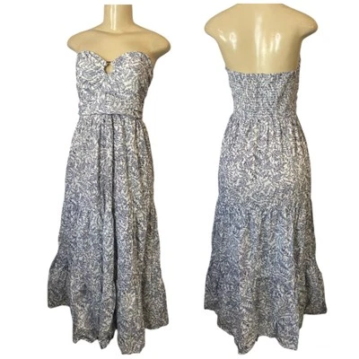 Maxi Vestido Exuberante Frontal Cerradura Sin Tirantes en Niveles Azul Marfil Talla Grande Casa de Campo Foto 1 de 4