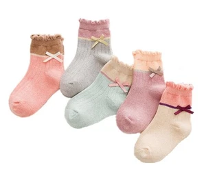 real style Kids socks formal princess style ribbon bow stretchy crew leng 367 - Picture 1 of 8