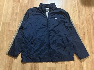 Vintage NIKE Spell Out Swoosh Windbreaker L Jacke Two Tone Full Zip 90s Navy - Bild 1 von 6