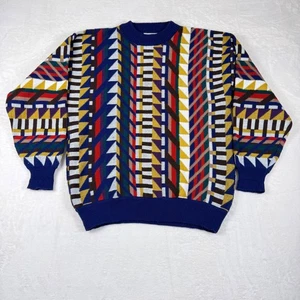 Vintage 80er Jahre geometrischer Strick Pullover mehrfarbig abstraktes Muster Größe L - Bild 1 von 6