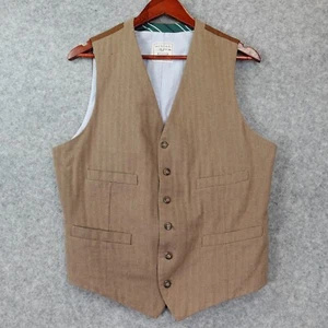 MERONA Waistcoat Mens Medium Camel Tan Herringbone Striped Suit Vest Old Money - Picture 1 of 11