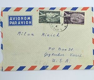 VRSAC YUGOSLAVIA COVER TO GIG HARBOR WASHINGTON WITH 1951 AIRMAIL STAMPS