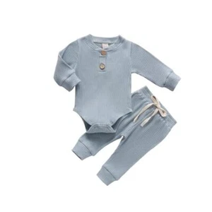 Newborn Baby Boy Girl Clothes Ribbed Knitted Cotton Long 0-3 Months A- Blue - Picture 1 of 8