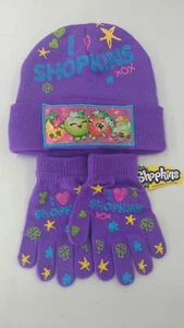 Shopkins I LOVE SPK XOX Purple Knitted Beanie Hat Gloves 2pc Set, NEW - Picture 1 of 2