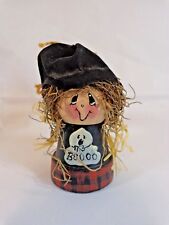 Witch Figurine 4" Boo Ghost Shirt Long Hat Handmade Pottery Halloween 
