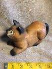 Vintage Hand Painted/carved Ready To Pounce Siamese Cat Thai Folk Art Figurine