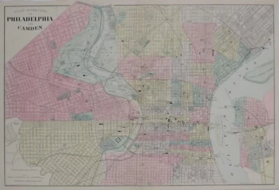 Original 1887 Map PHILADELPHIA & CAMDEN Ferries Railroads Centennial Exhibition - Image 1 of 4