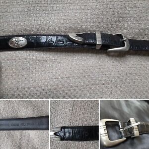 Vintage Men's USA Genuine Italian Black Leather Belt 42 Silver Tone Conchos Golf