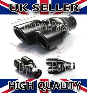 TWIN EXHAUST PIPES MUFFLER TRIM PIPE TAIL TIP BLACK RIGHT SPORT DUAL UNIVERSAL