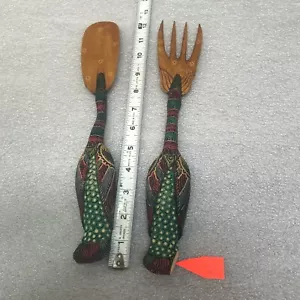 Hand Carved Wooden 14" Salad Tongs Fork Spoon - Bali - Picture 1 of 6