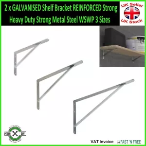 2x GALVANISED Shelf Bracket REINFORCED Strong Heavy Duty Strong Metal Steel WSWP - Picture 1 of 4