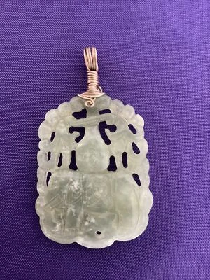 Green Jadeite Jade Hand Carved Elephant Positivity Sterling Handle Pendant  3" Foto 1 de 4