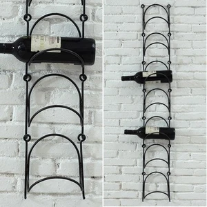 47" Metal Wall Wine Holder Rack Country Industrial Farmhouse Holds 7 Bottles NEW - Picture 1 of 2