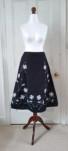 Atmosphere black cotton A-line midi skirt with white floral applique - 12/NWT - Picture 1 of 8