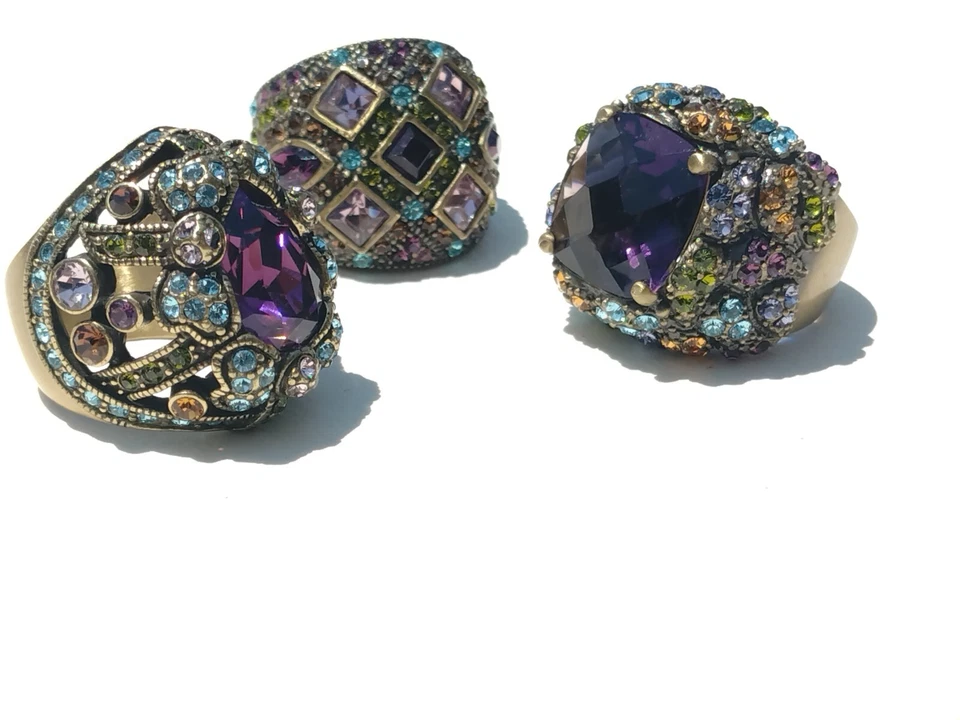 Anéis multicoloridos Heidi Daus, Swarovski, ametista TearDrop/pedra quadrada tamanho 10 - Imagem 1 de 4