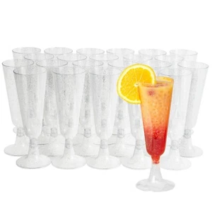 MATANA 24 Premium Reusable Plastic Champagne Flutes with Silver Glitter, 150ml - Picture 1 of 10