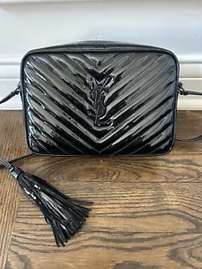 100% YSL Saint Laurent Lou Camera Bag Quilted Leather Black Patent Crossbody - Picture 1 of 15