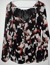 White House Black Market WHBM red and black floral print blouse Size 12 tie neck