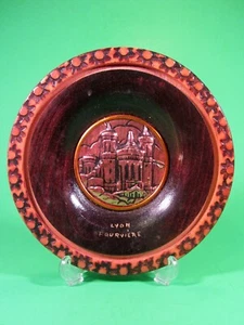 Lyon Fourviere France Souvenir Vintage Wood & Metal Plate Basilica of Notre Dame - Picture 1 of 6