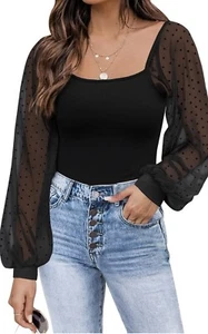 Mesh Long Sleeve Women's XL Casual Black Blouse Tops Shirts New With Tags Dorose - Picture 1 of 6