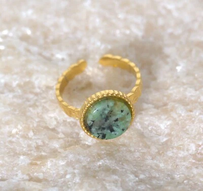 Green Turquoise Gemstone Ring Natural Stone 18K Gold Plated Stainless Steel  - Image 1 of 4