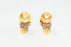 Natural South Sea Pearl & Diamond Earrings 14K Solid Gold .18tcw Cluster Earring