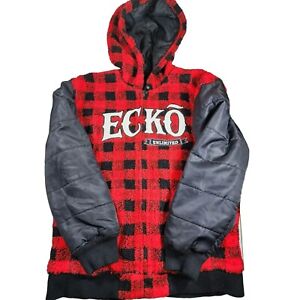 Vtg ECKO Unltd Sz L Red/Black Plaid Hooded Jacket