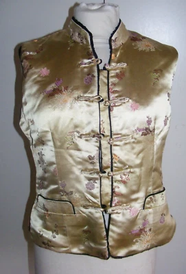 Chaleco Chaleco Vintage Años 60 Chino Floral Satén y Terciopelo Negro Reversible Med Foto 1 de 4