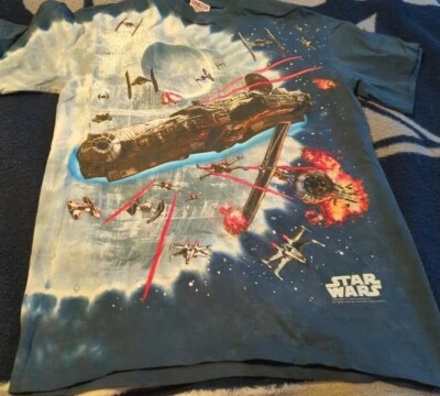 Vintage Star Wars Liquid Blue T-shirt 1997 Millennium Falcon Blue Tie Dye - M - image 1 of 4