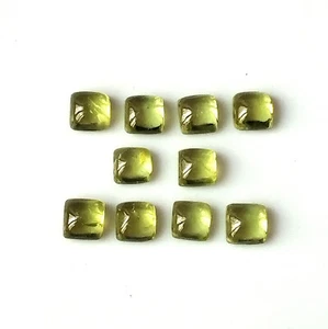 Peridot Cabochon 4X4 mm Square Cut Natural Calibrated Untreated Stone 10 Pieces - Picture 1 of 6