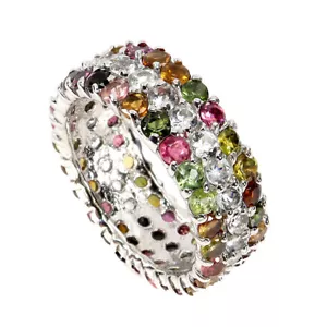 925 Sterling Silver Ring Round Aquamarine Tourmaline Gemstone Jewelry 9 - Picture 1 of 13