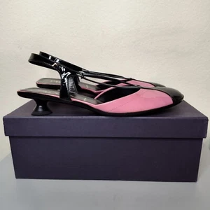 prada calzature donna Women's Slingback Kitten Heels Sandals Pink Black Sz 8 - Picture 1 of 7