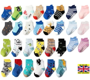 6 Pairs Baby Boys Girls Toddler Anti-Slip Ankle Socks Cartoon Designs 1-3 years - Picture 1 of 9