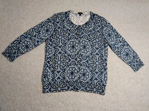 Talbots Petites Maglione Sottile Donna Blu Geometrico Manica Lunga Taglia Mp - Foto 1 di 10