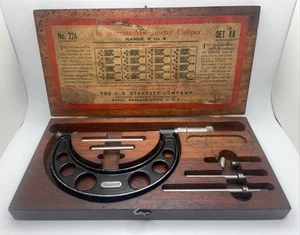 Vintage Starrett No. 224 Micrometer Caliper Set AA | 0–4" Range with Wooden Case - Picture 1 of 15