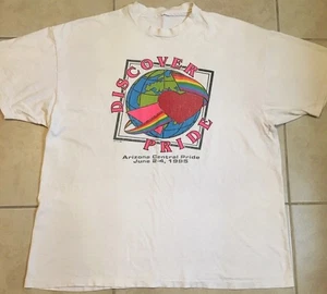Vtg 90s Arizona Gay Pride Faded Distress Shirt XXL LGBTQ Love Earth Grunge 80s - Picture 1 of 19