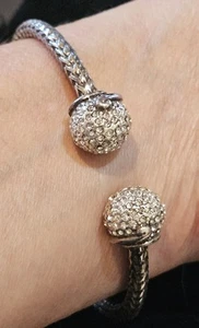 Vintage Braided Silver Cuff Hinged with Crystal Ball Caps - Picture 1 of 3