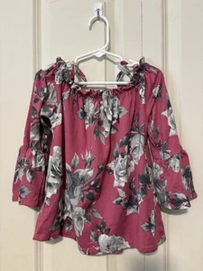 Insta Girl Pink Floral Off The Shoulder Top Size 5/6 - Picture 1 of 5